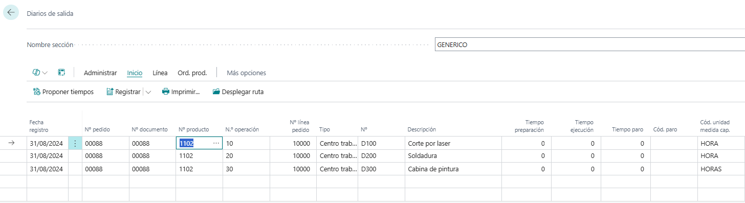 registro tiempos fabricacion Business Central Planeo 5