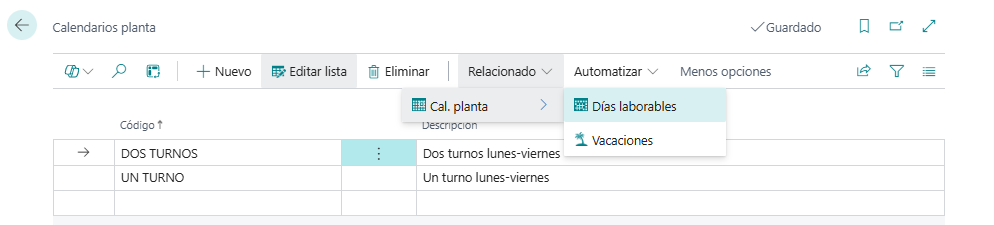 image4 Calendarios de planta en Business Central