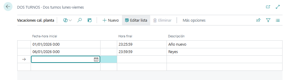 image6 Calendarios de planta en Business Central