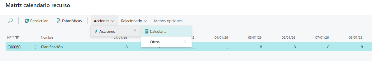 image8 Calendarios de planta en Business Central