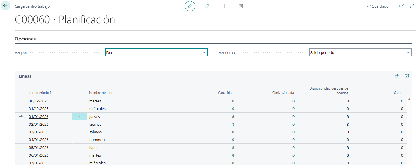 image9 Calendarios de planta en Business Central