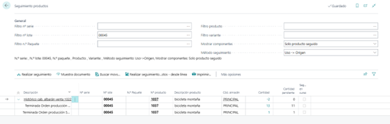 Trazabilidad fabricacion Business Central